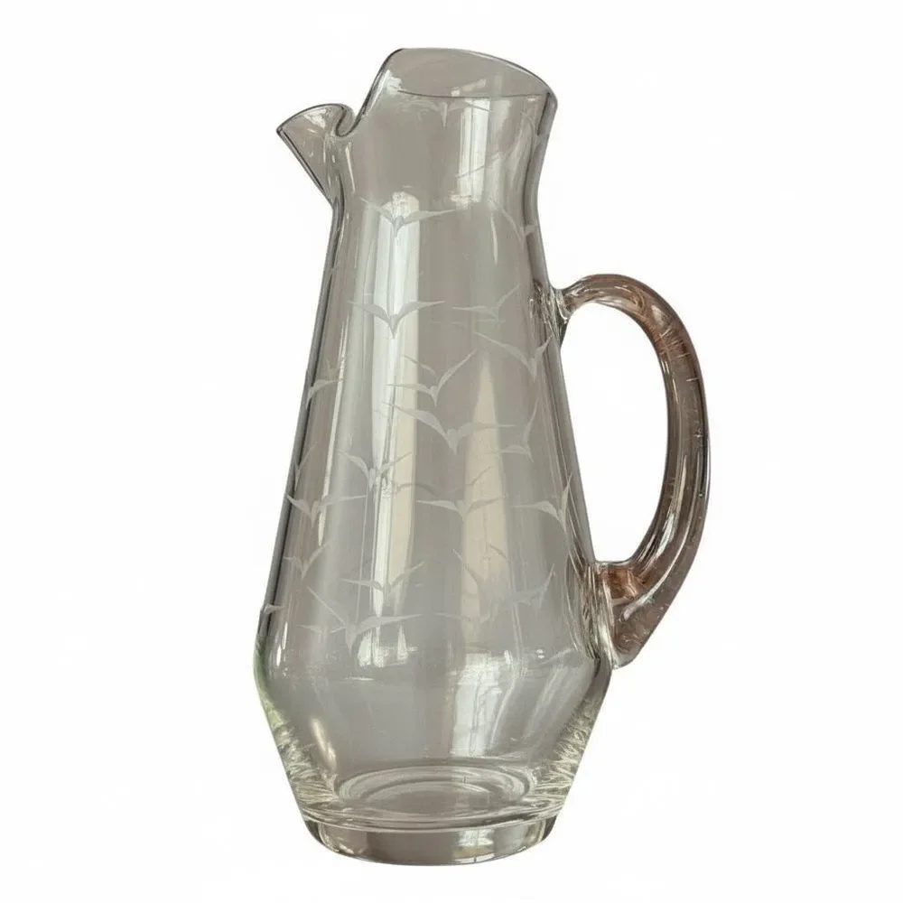 Vintage Mid Century Etched Glass Seagull Pitcher